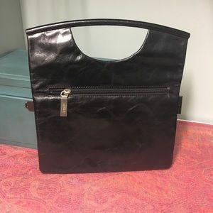HOBO black distressed leather skinny clutch
